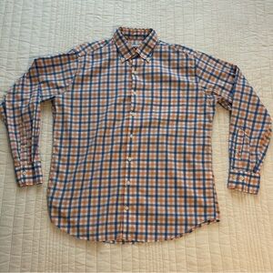 Peter Millar Men's Orange and Blue Check Shirt